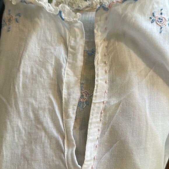 Antique/vintage homemade thin white‎ cotton lawn embroidered short sleeve blouse - Picture 12 of 12